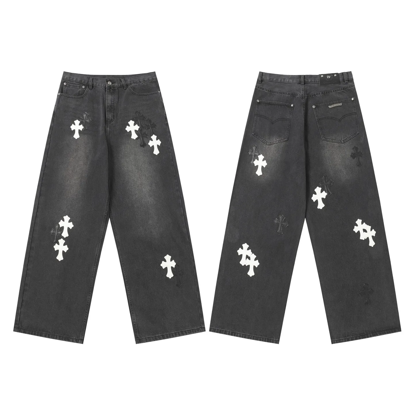 KE305 P270 The only correct leather label version on the market Chrome Hearts CH Heavy-duty washed distressed wide-leg jeans Top ceiling quality 100% correct version The correct version is here!  Believe me this must be the best quality you will ever come across! ! Excellent value for money! !  Styles with different washes and textures are very friendly to people with thin legs and thick legs. The straight version is very flattering to the shape of the legs. The moderate length is timeless and easy to match. It is the basis of various styles and a must-have in the wardrobe! ! Add a little stacking to make the atmosphere easy to control. The fabric is stiff but the upper body is soft without losing texture. The sides and cuffs of some styles have a bone-wash effect. It’s really hard not to love it!  ✅Correctly customize the Croxin metal leather label on the back panel. It is definitely not sold directly with the cross on the finished jeans. 1:1 copying strives for excellence and the details are perfectly grasped. ✅The cross leather label is clear and smooth. Exquisite turning top craftsmanship. ✅Buttons, zippers and hardware are all customized versions of the Croxin LOGO. ✅High-cost washing process. Size: 28 30 32 34 36